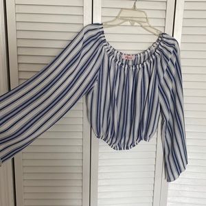 Blue and white pinstriped crop top